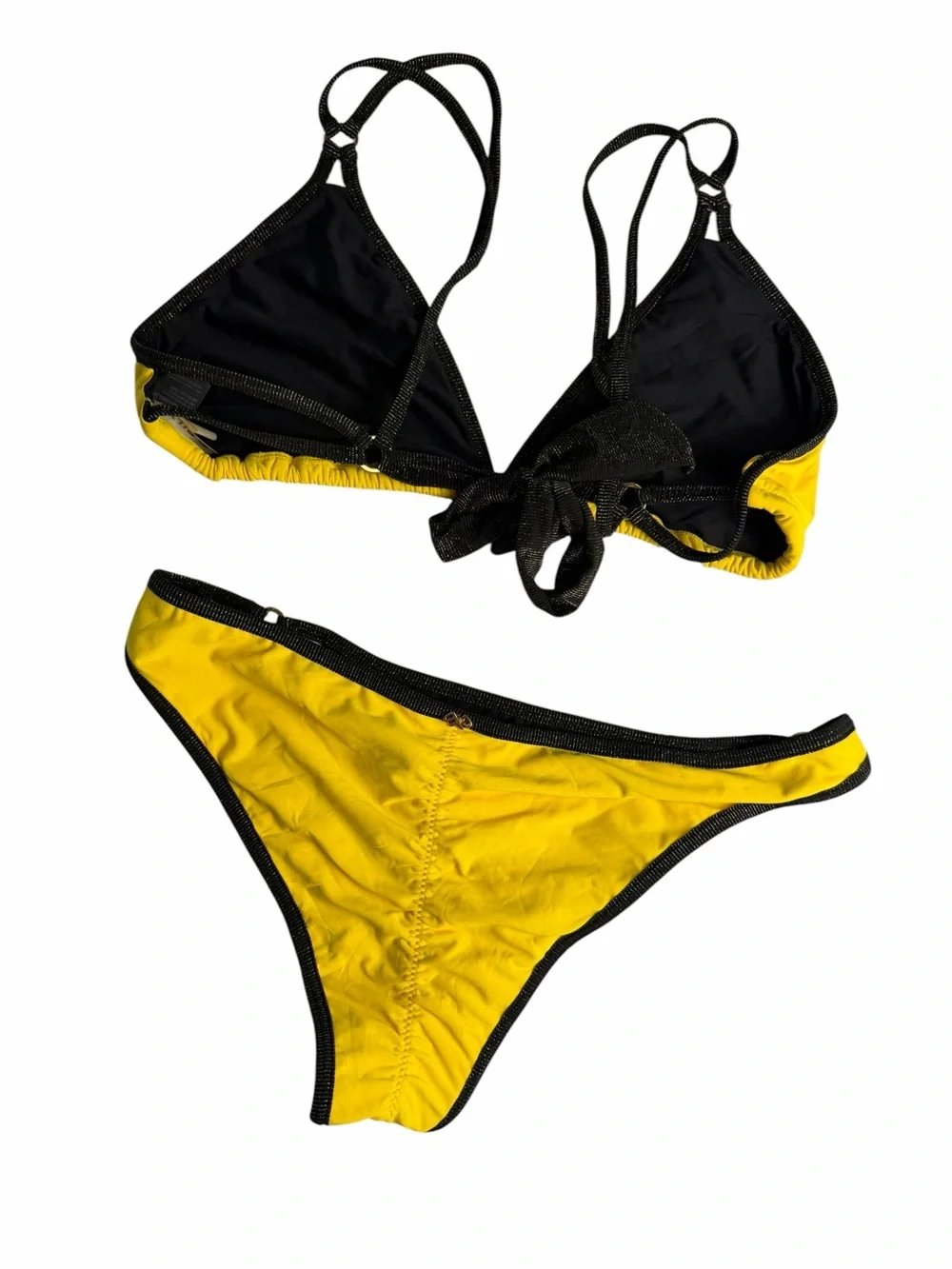 Pilyq Marigold large bikini set Triangle  Top cheeky scrunch bottoms shimmer